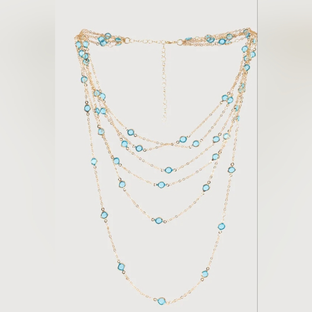 SAACHI Gold and Blue Gemstone Necklace